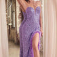 Ladivine CH061 Long Strapless Sweetheart Sequin Gown Side Leg Slit