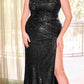 Ladivine CH077 Floor Length One Shoulder Fitted Sequin Evening Gown