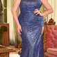 Ladivine CH077 Floor Length One Shoulder Fitted Sequin Evening Gown