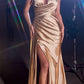 Ladivine CH079 Floor Length Fitted Halter Satin Gown Leg Slit Side Sash
