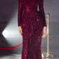 Cinderella Divine CH135 Long Sequin Off the Shoulder Long Sleeve Gown