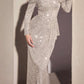 CLEARANCE - Ladivine CH135 Long Sequin Off the Shoulder Long Sleeve Gown (Size M)