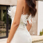 Ladivine CH147W Floor Length Sequin Strapless Gown Feather Top Front Slit