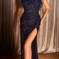 Cinderella Divine CH147 Feather Bodice Long Sequins Gown