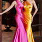 Cinderella Divine CH164 Floor Length Fitted Satin One Shoulder  Dress