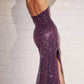 Cinderella Divine CH165C Long Strapless Asymmetrical Fitted Sequin Gown