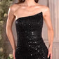 Cinderella Divine CH165C Long Strapless Asymmetrical Fitted Sequin Gown