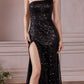 Cinderella Divine CH165C Long Strapless Asymmetrical Fitted Sequin Gown