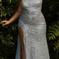 Cinderella Divine CH165 Long Strapless Asymmetrical Fitted Sequin Gown