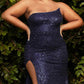 Cinderella Divine CH165C Long Strapless Asymmetrical Fitted Sequin Gown