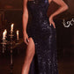 Cinderella Divine CH165 Long Strapless Asymmetrical Fitted Sequin Gown