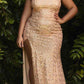 Cinderella Divine CH165 Long Strapless Asymmetrical Fitted Sequin Gown