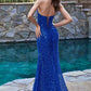 Cinderella Divine CH165 Long Strapless Asymmetrical Fitted Sequin Gown