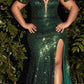 Cinderella Divine CH167C Long Off the Shoulder Sequins Dress with Slit