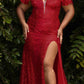 Cinderella Divine CH167 Long Off the Shoulder Sequins Dress with Slit