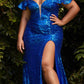 Cinderella Divine CH167C Long Off the Shoulder Sequins Dress with Slit