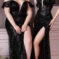 Cinderella Divine CH167C Long Off the Shoulder Sequins Dress with Slit