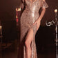 Cinderella Divine CH167 Long Off the Shoulder Sequins Dress with Slit