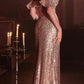 Cinderella Divine CH167C Long Off the Shoulder Sequins Dress with Slit