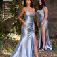 Cinderella Divine CH172 Long Satin Gown with Cowl Neckline and Slit
