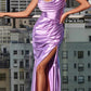 Cinderella Divine CH172 Long Satin Gown with Cowl Neckline and Slit