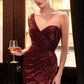 Cinderella Divine CH182 Floor Length One Shoulder Sequins Column Gown