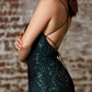 Ladivine CH225 Long Fitted Sequin Gown Gathered Waistline