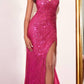 Ladivine CH225 Long Fitted Sequin Gown Gathered Waistline