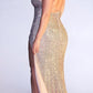 Ladivine CH225 Long Fitted Sequin Gown Gathered Waistline