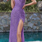 Ladivine CH225 Long Fitted Sequin Gown Gathered Waistline