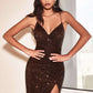 Ladivine CH225 Long Fitted Sequin Gown Gathered Waistline