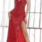 Ladivine CH225 Long Fitted Sequin Gown Gathered Waistline