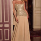 Vestido de noche Ladivine CH2603 corte A sin tirantes con corsé adornado con cristales