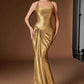 Ladivine CH2604 Square Neck Satin Fitted Evening Gown with Draped Waist