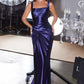 Ladivine CH2604 Square Neck Satin Fitted Evening Gown with Draped Waist