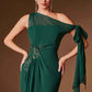 Ladivine CH2612 One Shoulder Fitted Flowing Chiffon Formal Gown
