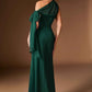 Ladivine CH2612 One Shoulder Fitted Flowing Chiffon Formal Gown