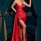Ladivine CH351 Satin Stretch Fitted Gown Pointed V-Neckline