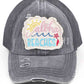 C.C Women's Distressed Aloha Beaches Patch Ponytail Cap