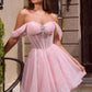 Vestido corto de tul con purpurina y hombros descubiertos Ladivine CJ420 con espalda de corsé
