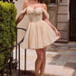 Vestido corto de tul con purpurina y hombros descubiertos Ladivine CJ420 con espalda de corsé