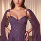 Ladivine CJ937 Pleated A-Line Gown With Cape Sleeves