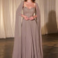 Ladivine CJ937 Pleated A-Line Gown With Cape Sleeves