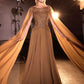 Vestido de Noche Largo Fluido con Capa de Gasa Estilo A de Ladivine CL08
