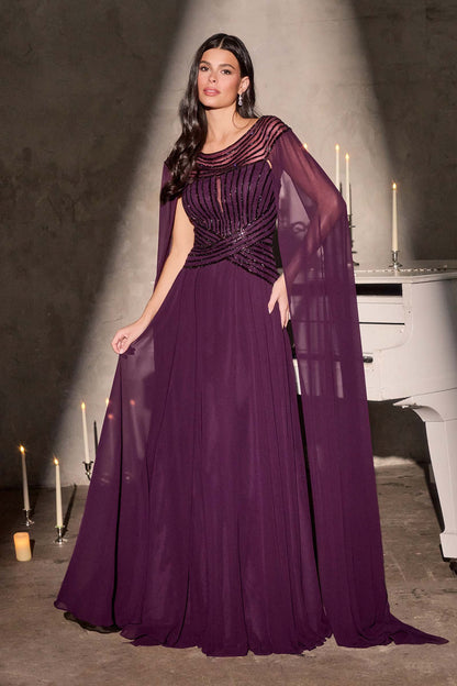 Vestido de Noche Largo Fluido con Capa de Gasa Estilo A de Ladivine CL08