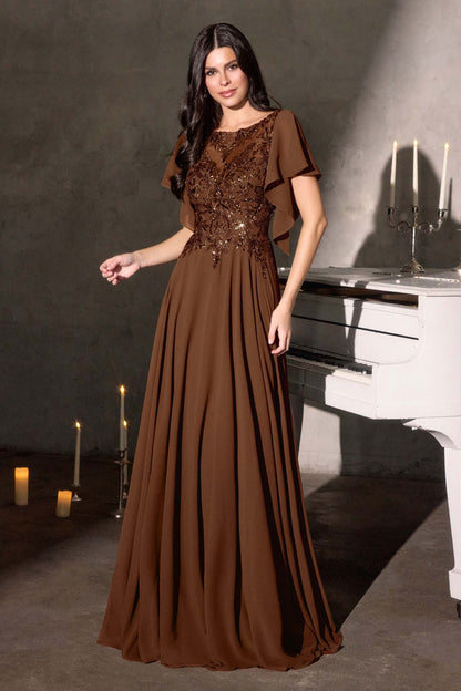 Ladivine CL09 Vestido de gasa con mangas mariposa, escote ilusión y corte en A