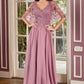 Ladivine CL10 Vestido largo de cuello en V con corpiño de encaje y línea A para Madre de la Novia