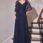 Ladivine CL10 Vestido largo de cuello en V con corpiño de encaje y línea A para Madre de la Novia