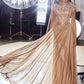 Vestido formal de corte A con mangas casquillo y cuentas doradas CL11 Ladivine