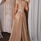 Vestido formal de corte A con mangas casquillo y cuentas doradas CL11 Ladivine